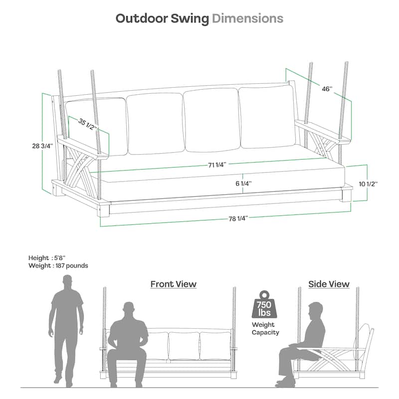 Cambridge Casual Carmel Teak Outdoor Porch Swing Daybed with Cushion