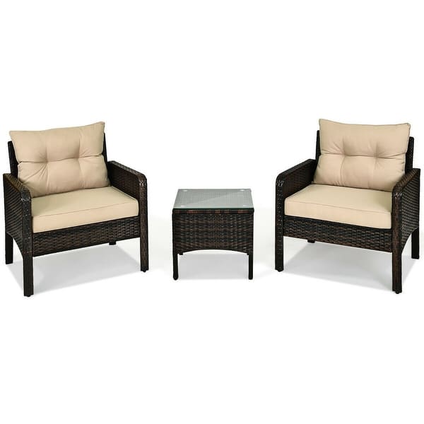 Pcs Outdoor Patio Rattan Conversation Set with Seat Cushions