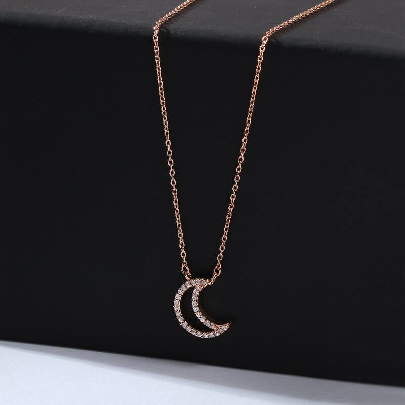 1/10ct Diamond Geometric Pendant Necklace in Silver for Women - Crescent - Rose