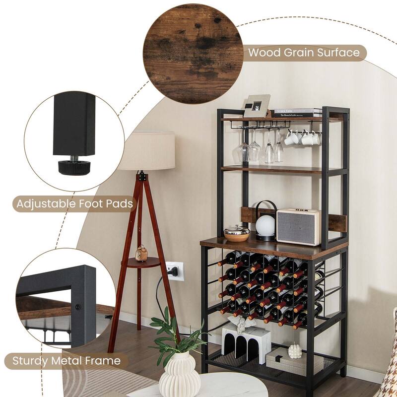 Costway Wine Bar Cabinet with 4 Tier Storage Shelves Glass Holders - See Details