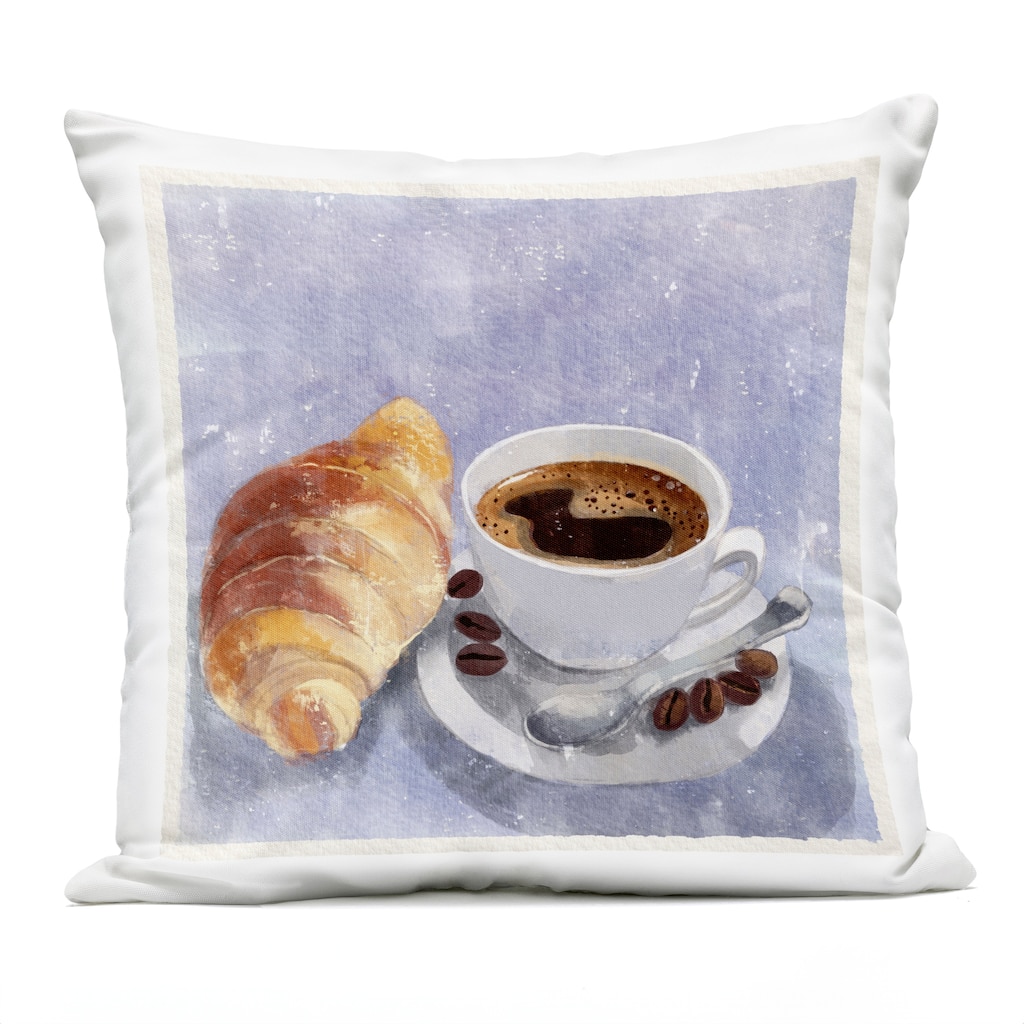Stupell Morning Coffee & Croissant Printed Outdoor Throw Pillow Design by Juliet Rose Philips