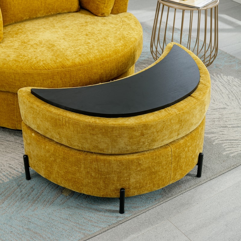 42.2"W Swivel Accent Barrel Chair with Half Crescent Moon Storage Bench