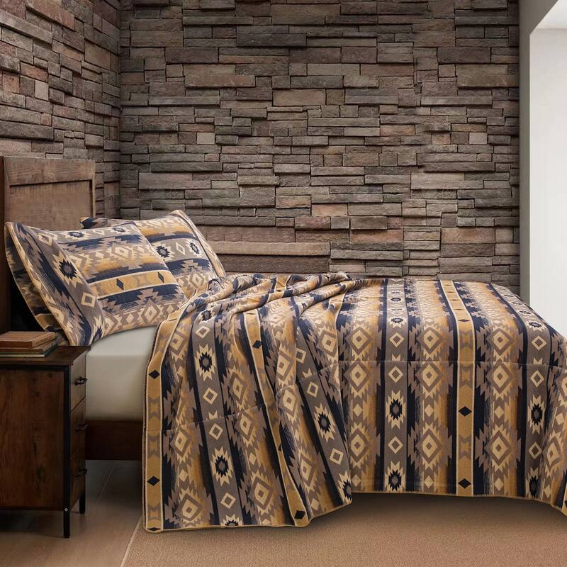 Paseo Road by HiEnd Accents Taos Wool Blend Southwestern Aztec Blanket Set, 3PC