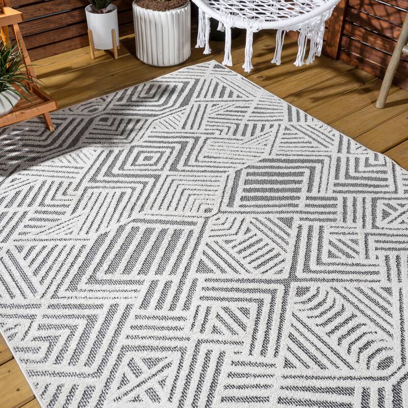 JONATHAN Y Aylan High-Low Pile Art Deco Geometric Indoor/Outdoor Area Rug