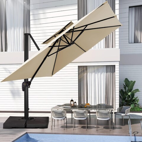 12ft×12ft Square Double Top Outdoor Offset Umbrella Cantilever Patio Umbrella With 360 Degree Rotation