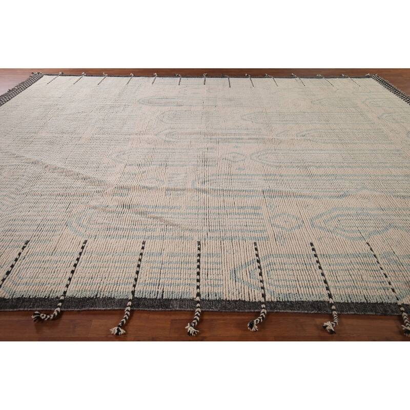 Ivory Moroccan Oriental Large Area Rug Hand-Knotted Wool Carpet - 12'0"x 15'3"