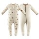 preview thumbnail 1 of 2, 100% Cotton Footed Zip Pajamas - 2 pack - Mini Bears & Beige 0-3 Months