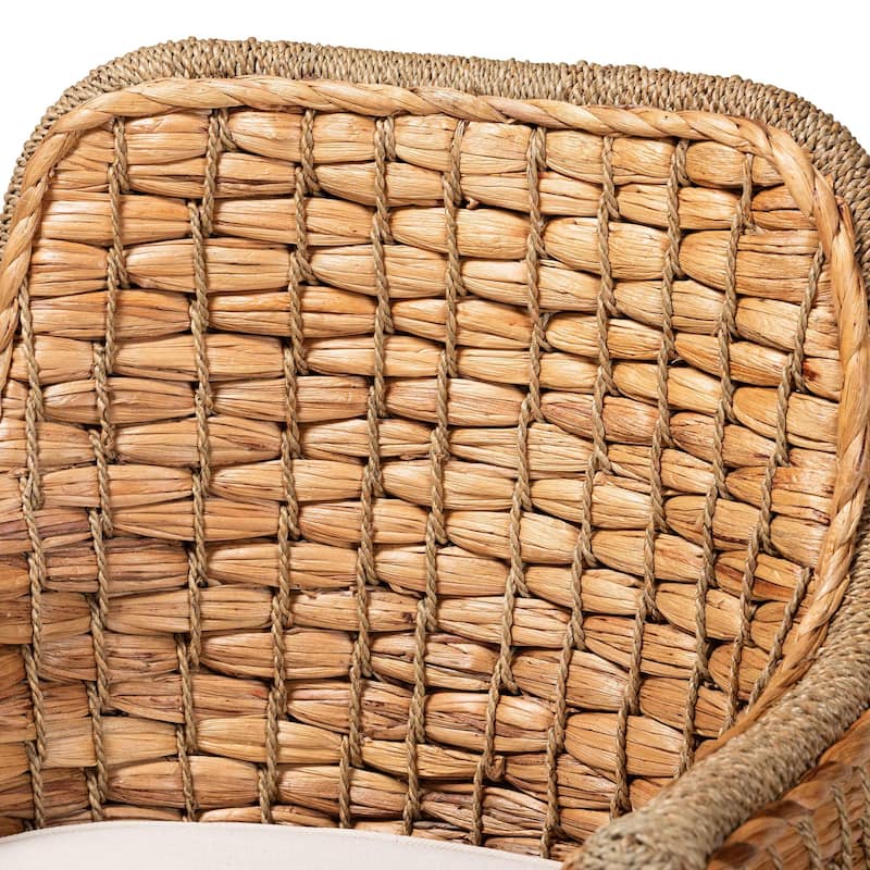 Kyle Bohemian Natural Brown Woven Rattan Dining Arm Chair with Cushion