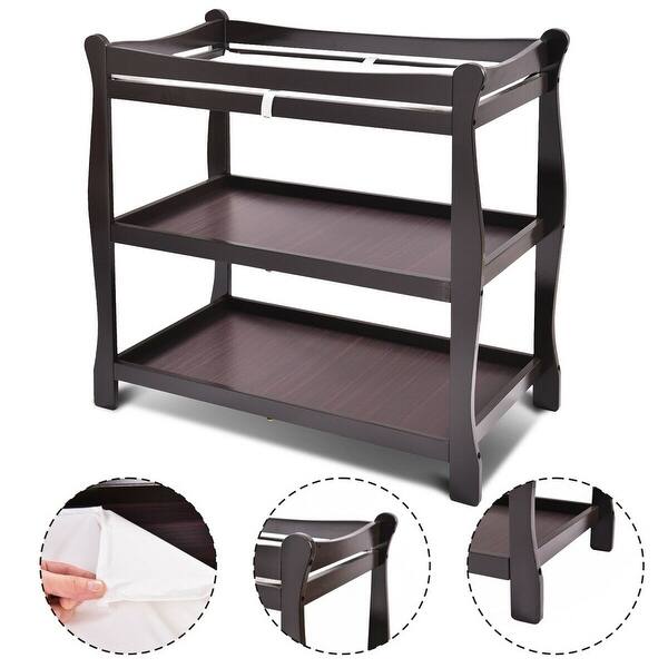 slide 2 of 10, Costway Espresso Sleigh Style Baby Changing Table Infant Newborn