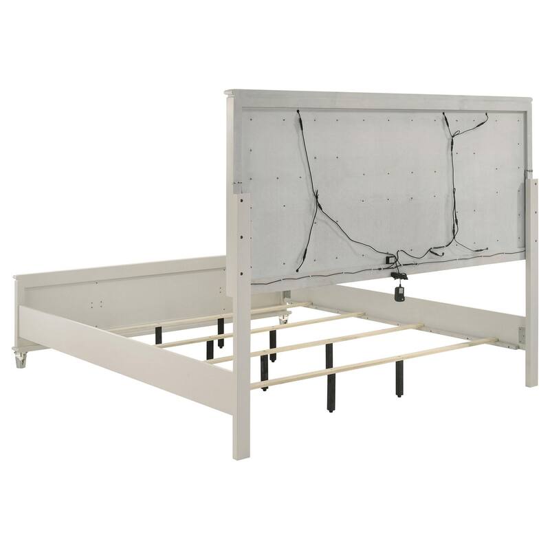 Ory Queen Size Bed, Ivory Boucle Upholstered Headboard w 3D LED Light