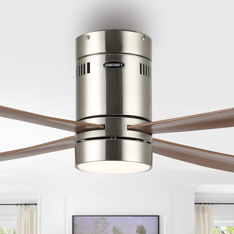 Remy 52" 1-Light Contemporary Iron/Acrylic Mobile-App/Remote-Controlled 6-Speed Integrated LED Ceiling Fan, by JONATHAN Y