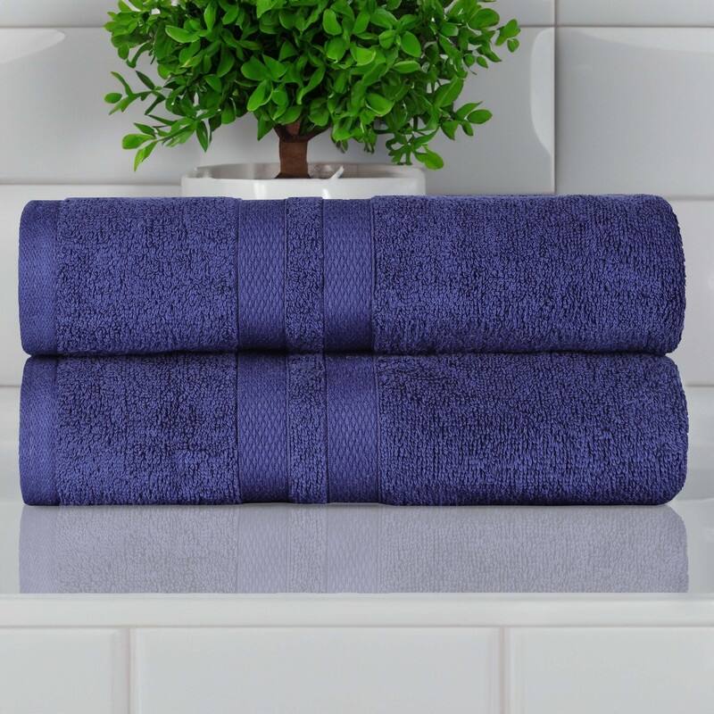 Blue Nile Mills Geneva Cotton Solid Bath Towel, Set of 2 - Navy Blue