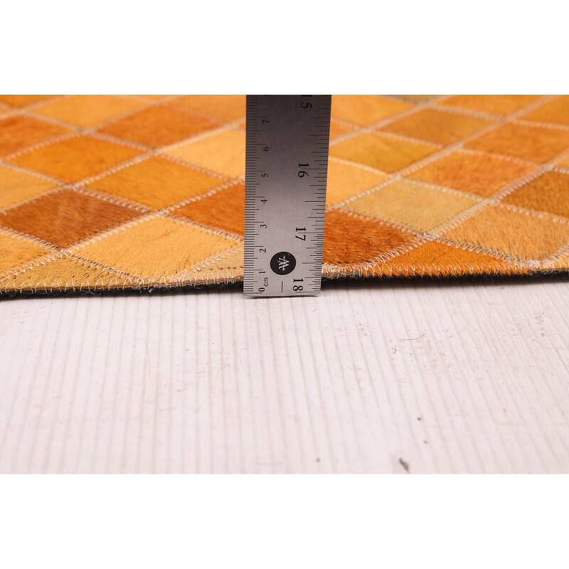 ECARPETGALLERY Handmade Cowhide Patchwork Orange Leather Rug - 4'0 x 6'0
