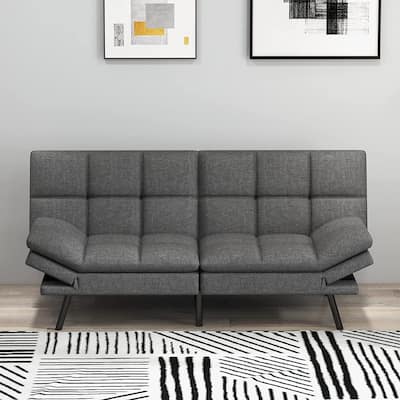 Futon Sofa Bed Memory Foam Couch Sleeper Daybed Foldable Convertible Loveseat, Dark Gray