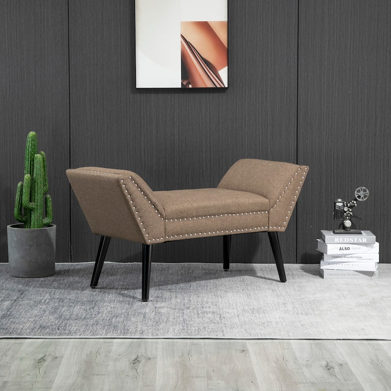 HOMCOM Modern Button Tufted Sitting Bench/Accent Fabric Upholstered Ottoman for Bedroom or Living Room