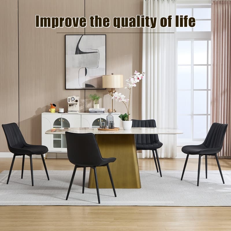 HOMEFUN PU Leather Upholstered Stripes Sturdy Metal Frame Dining Chairs(set of 4)