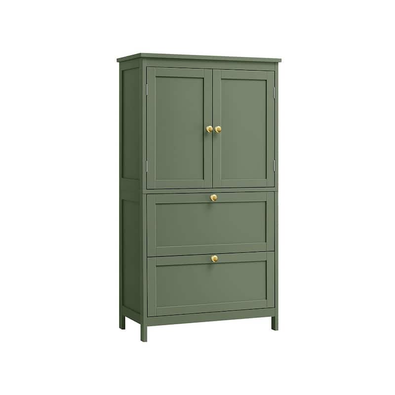 Modern Tall Freestanding Bathroom Storage Cabinet with 2 Drawers and Adjustable Shelf - 11.8"D x 23.6"W x 43.3"H - Forest Green