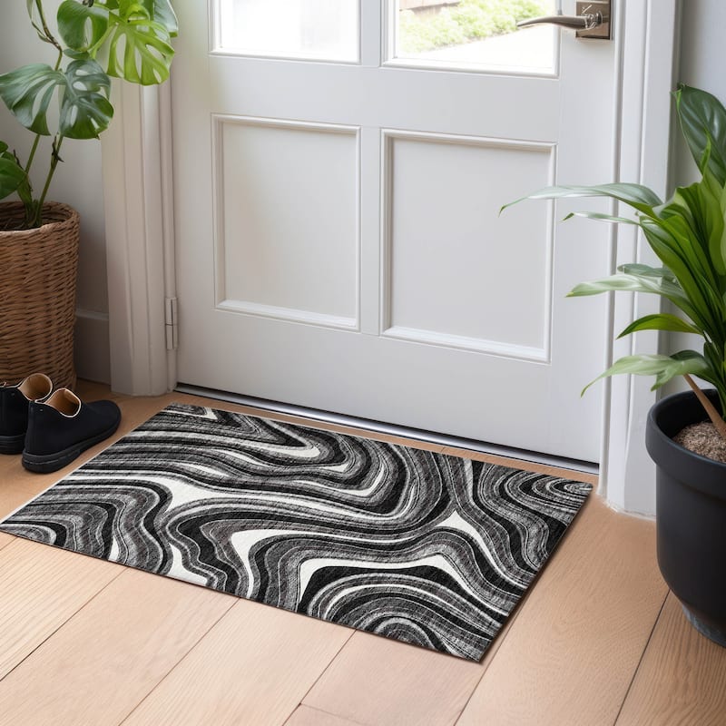 Premium Washable Super Soft Modern Waves Mayfield Rug - Black - 1' 8" x 2' 6" - Rectangle