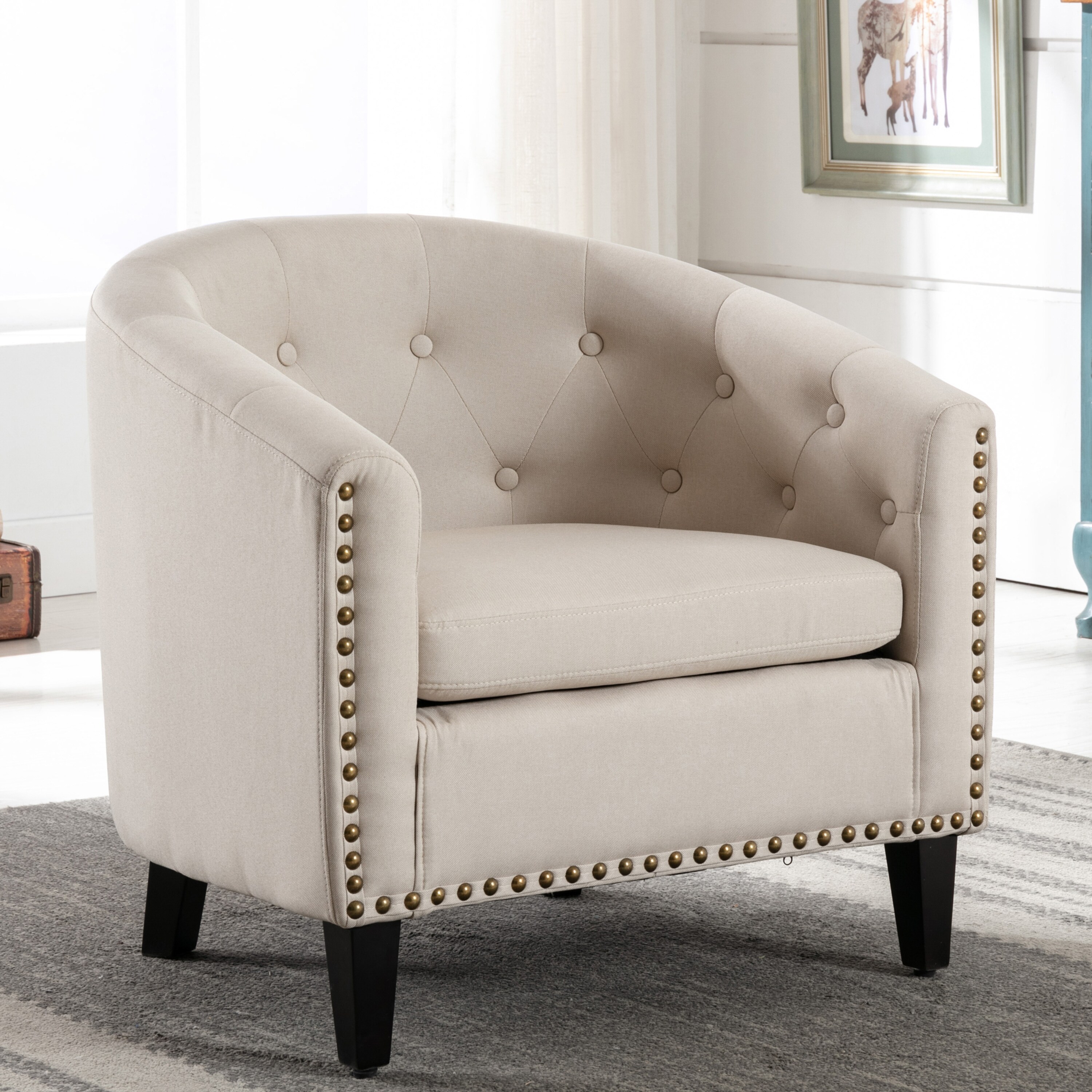 Fabric barrel new arrivals chair