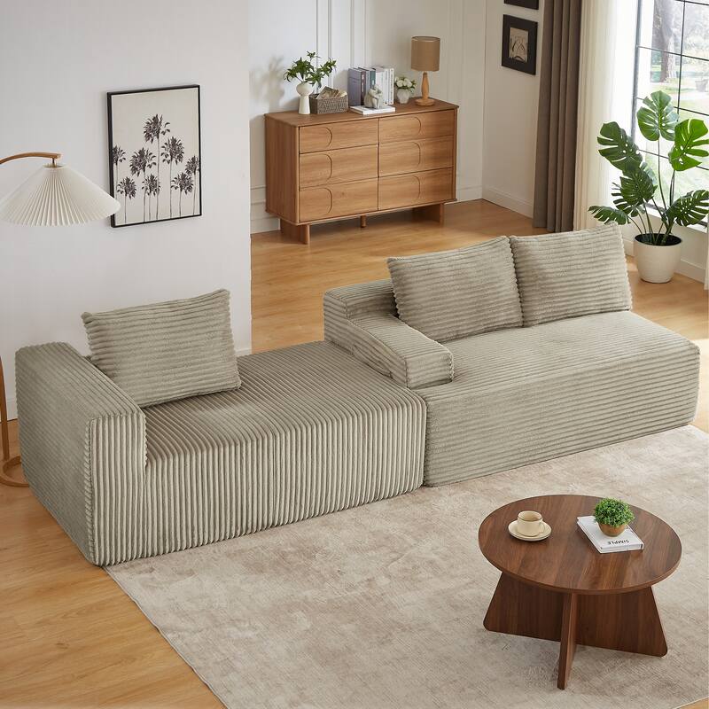 L-Shaped Modular Sectional Sofa with Chaise Lounge, Comfy Corduroy Deep Seat Cloud Couch, Compressed 4 Seat Corner Sofa
