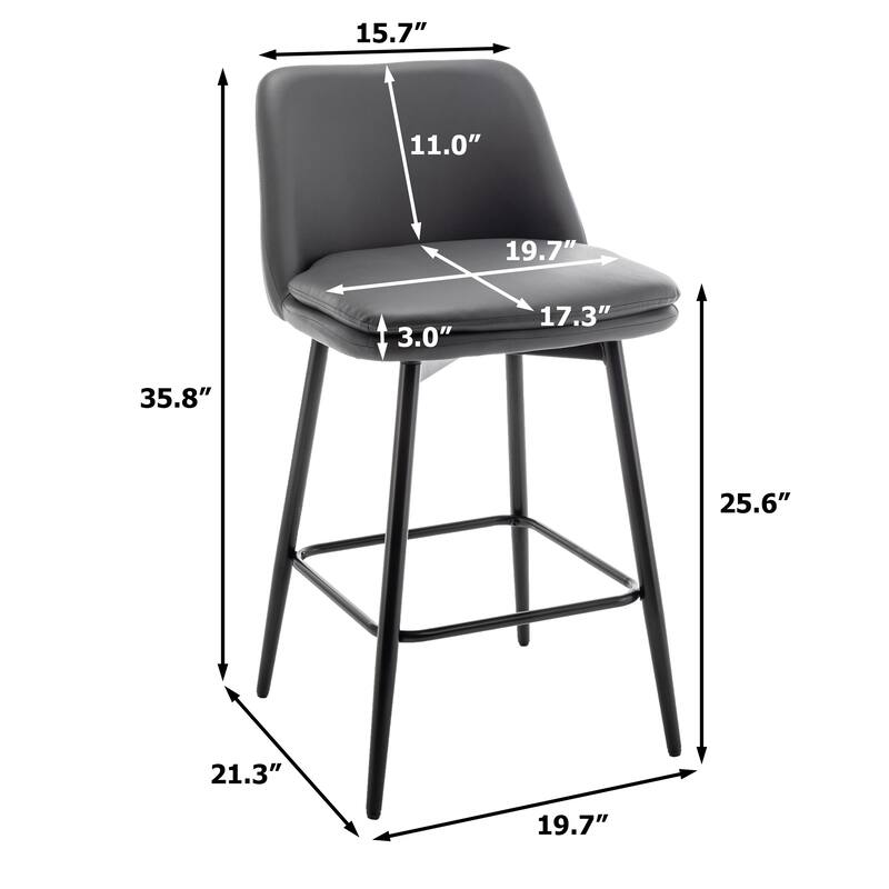 Set of 2 Faux Leather Counter Height Swivel Bar Stools with Metal Legs