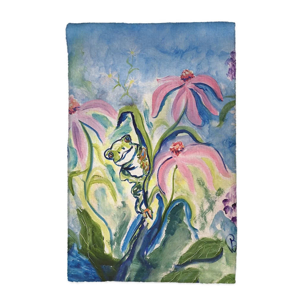 Frog & Pink Flowers Kitchen Towel - 16x25