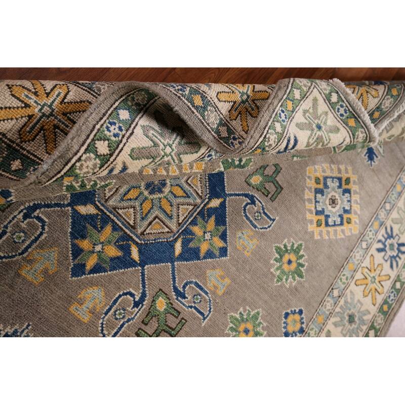 Oriental Grey Kazak Area Rug Handmade Wool Carpet - 5'0" x 6'10"