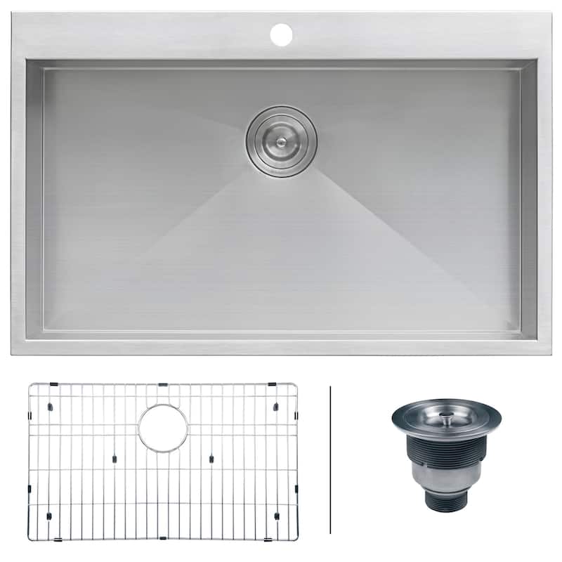 Ruvati 33" x 22" Drop-in Topmount 16 Gauge Zero Radius Stainless Steel Kitchen Sink Single Bowl - RVH8000 - 33" x 22"