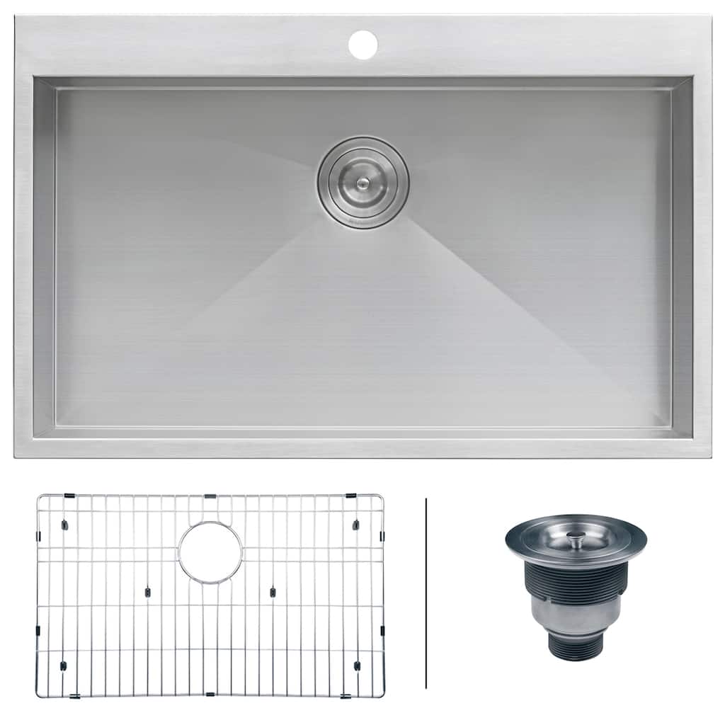 Ruvati 33" x 22" Drop-in Topmount 16 Gauge Zero Radius Stainless Steel Kitchen Sink Single Bowl - RVH8000 - 33" x 22"