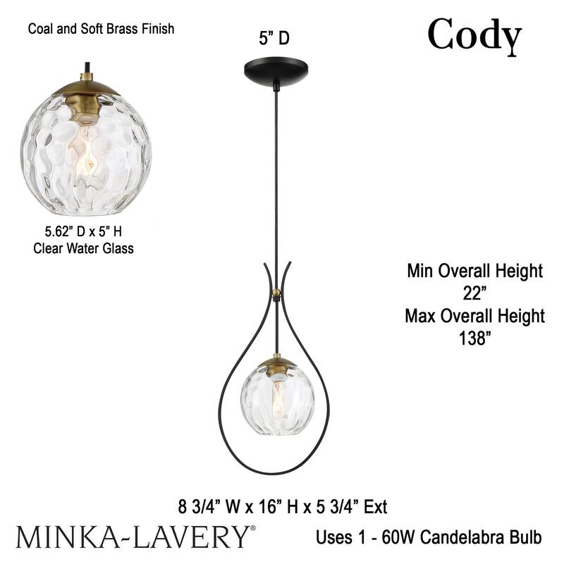 Minka Lavery 1531 Cody 9" Wide Mini Pendant with Clear Water Glass