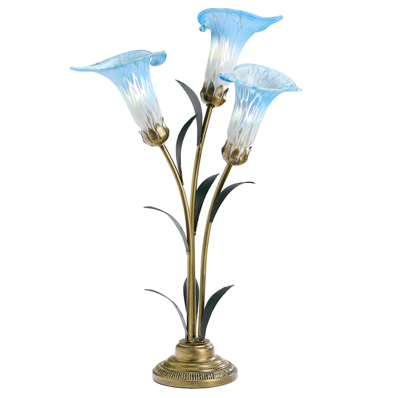 River of Goods Bronze Metal and Glass 3-Shade Calla Lily Table Lamp - Blue