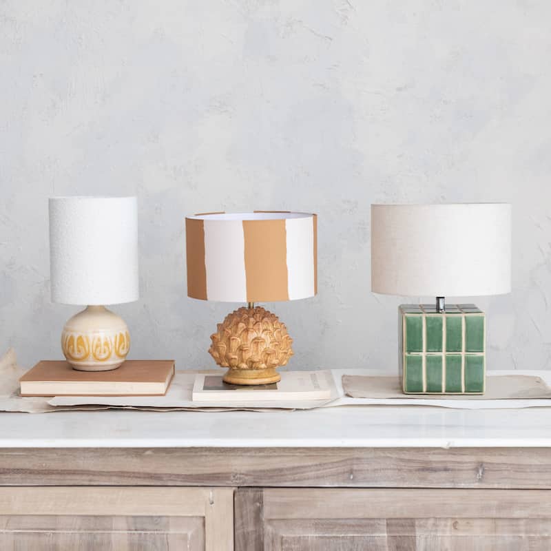Artichoke Finial Stoneware Table Lamp, Set of 2