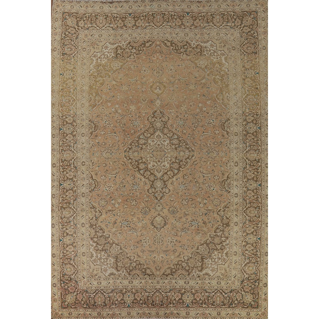 Traditional Mashad Vintage Persian Rug Handmade Wool Carpet - 10'0" x 13'1"