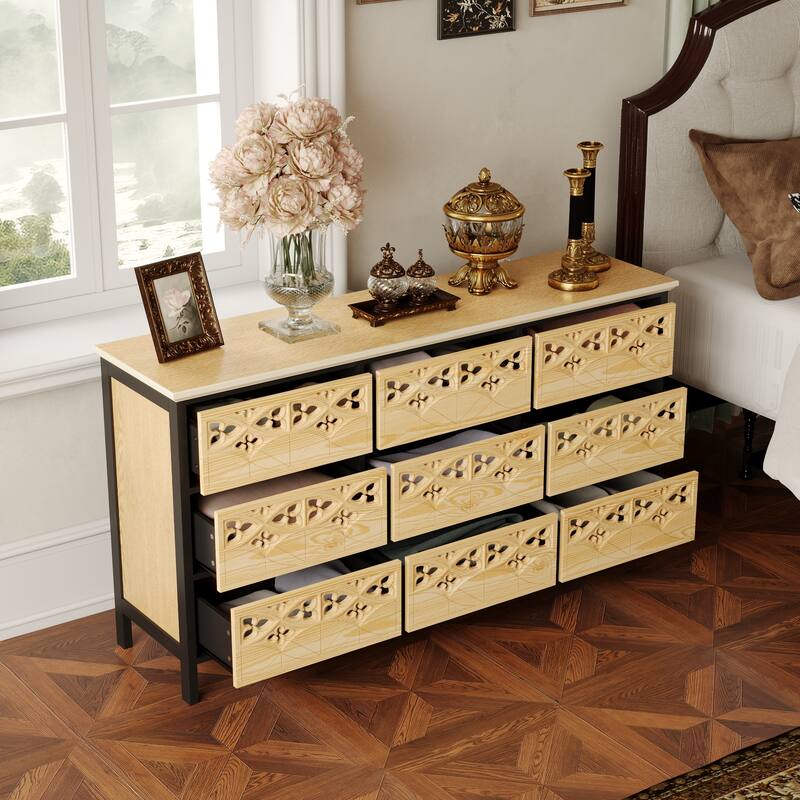 Exquisite Carved and Hollowed Nine Drawer Cabinet Elegance Meets Function Dresser Chest