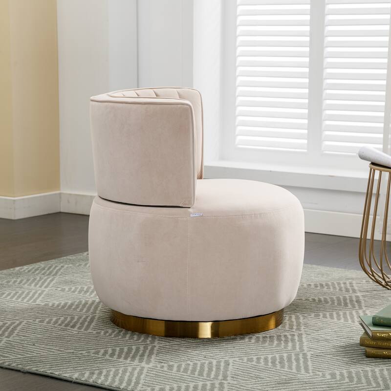 360° Swivel Velvet Barrel Sofa Chair with Wide Upholstered and Angled Armrests