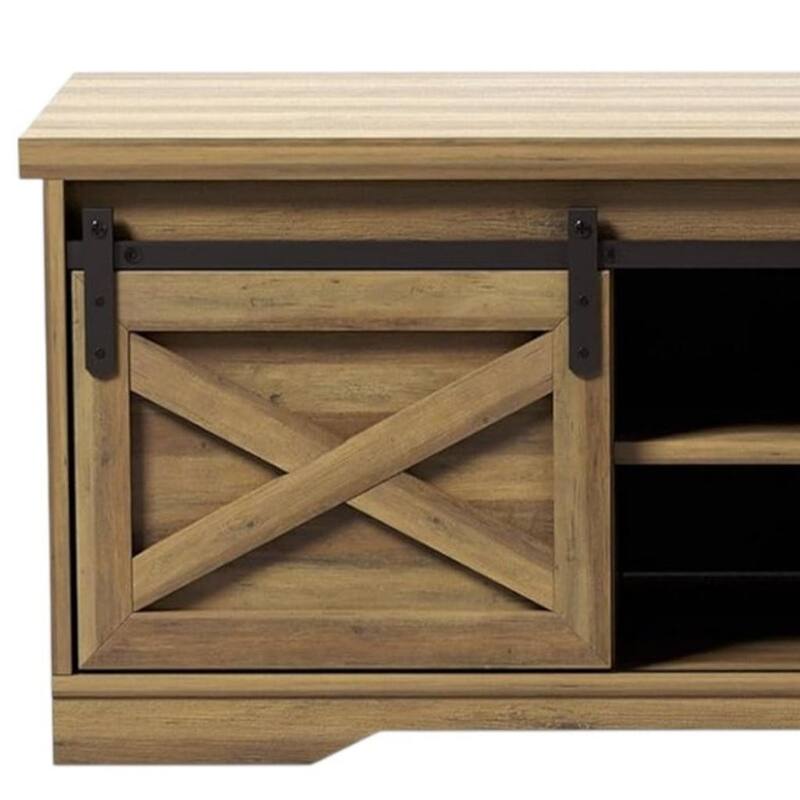 HomeRoots 47" Black and Natural Faux Leather And Wood Bench With Shoe Storage And Shelves - 47.24 in. x 17.72 in. x 15.35 in.
