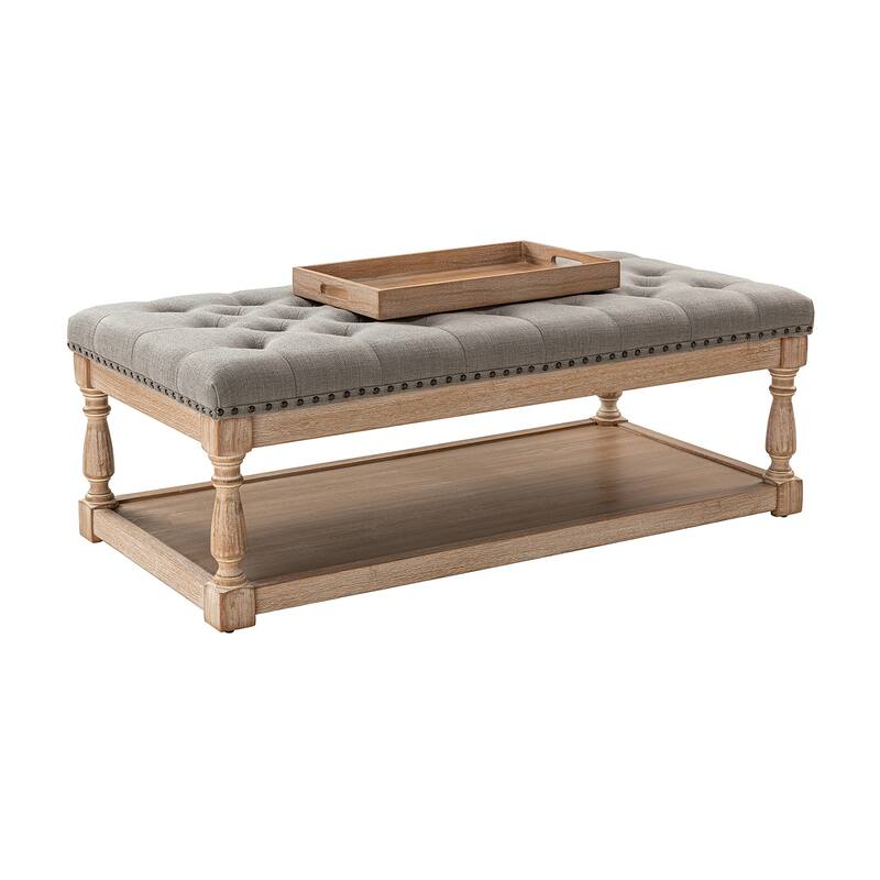 Conelius Upholstered Traditional Rectangular Cocktail Ottoman with a Tray by HULALA HOME