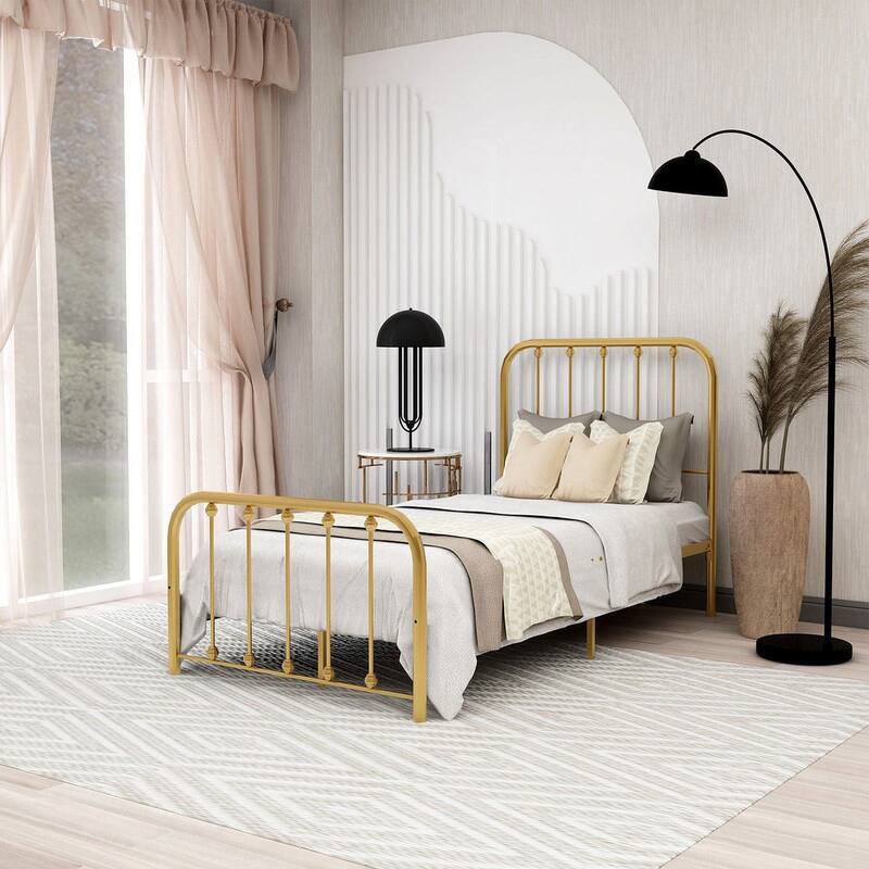Alazyhome Sturdy Metal Platform Bed Frame - Gold - Twin XL