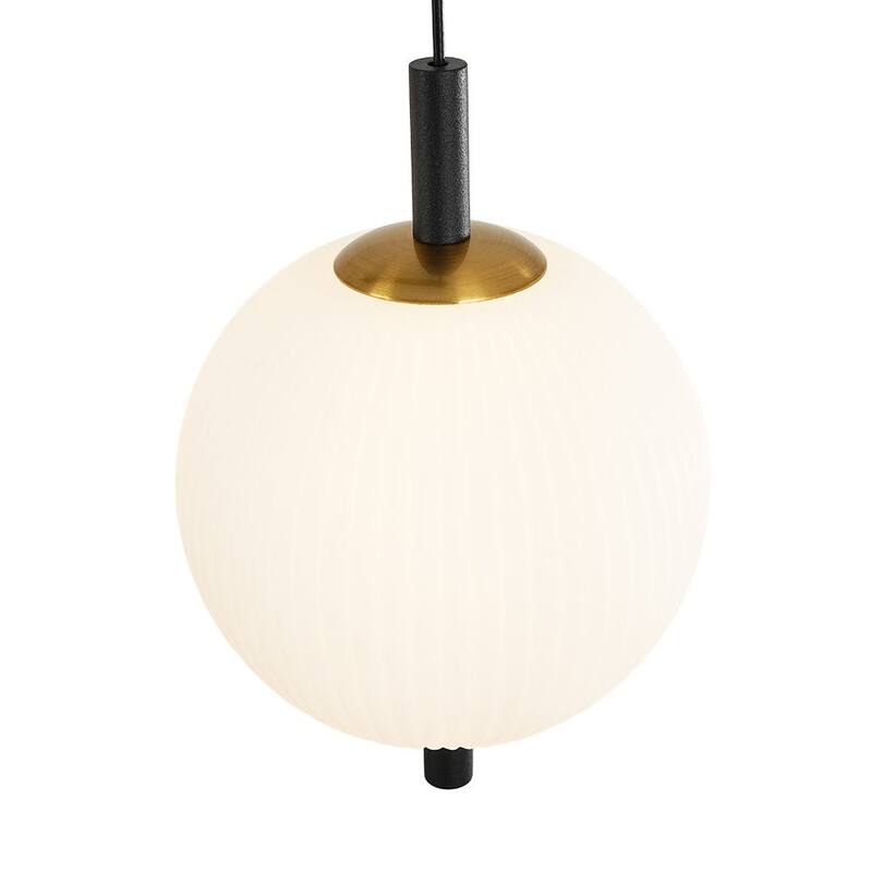 Modern 5-Light Kitchen Island Pendant with Ribbed Acrylic Globe Shade - Matte Black