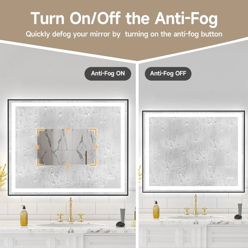 Modern LED Bathroom Mirror with Adjustable Color Temperature and Anti-Fog Dimmable Light - 40” x 32” x 0.16”