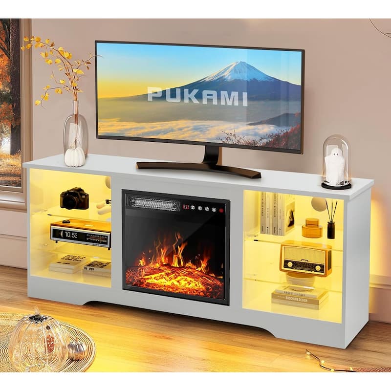 Bossin 58" Fireplace TV Stand with 18'' Electric Fireplace,Modern Entertainment Center for 65'' TVs,TV Cabinet - New-White