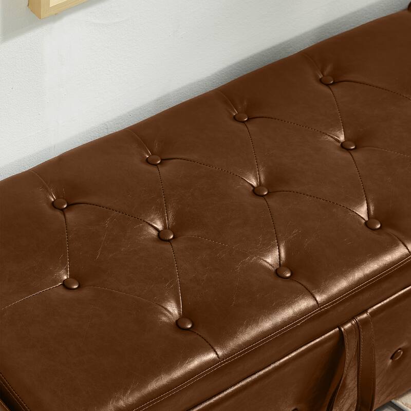 Tufted Faux Leather Storage Ottoman Bench for Bedroom, Living Room & Hallway, 48" Multifunctional Upholstered End of Bed Bench