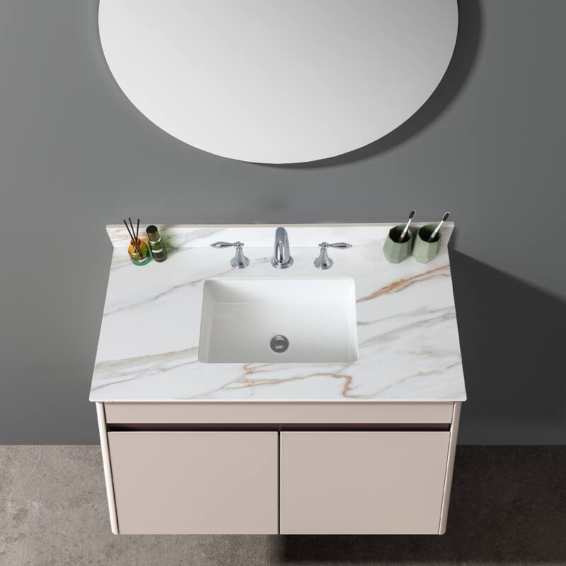 31 Inch Marble Vanity Top,Bathroom Vanity Top with Undermount Rectangular Middle Sink and 4 Inch Height Backsplash