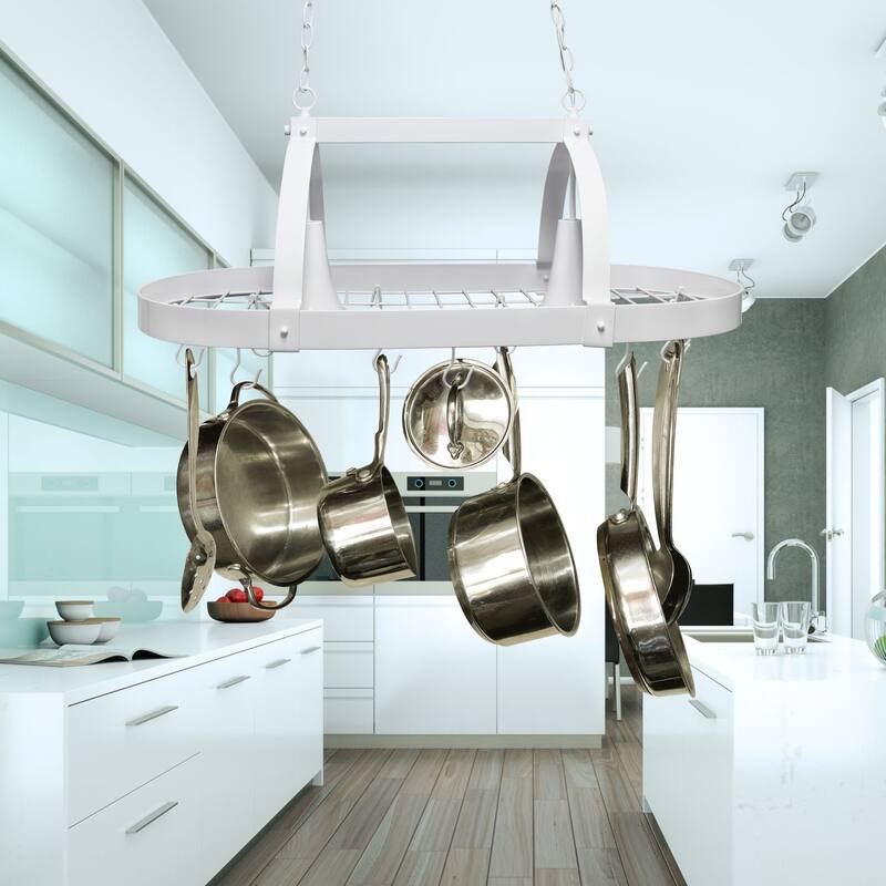 2-Light Kitchen Pot Rack with Downlights - 35.5" - White