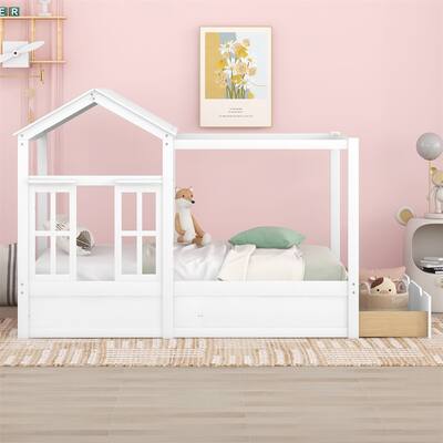 Merax House Bed with Roof, Window and Drawer