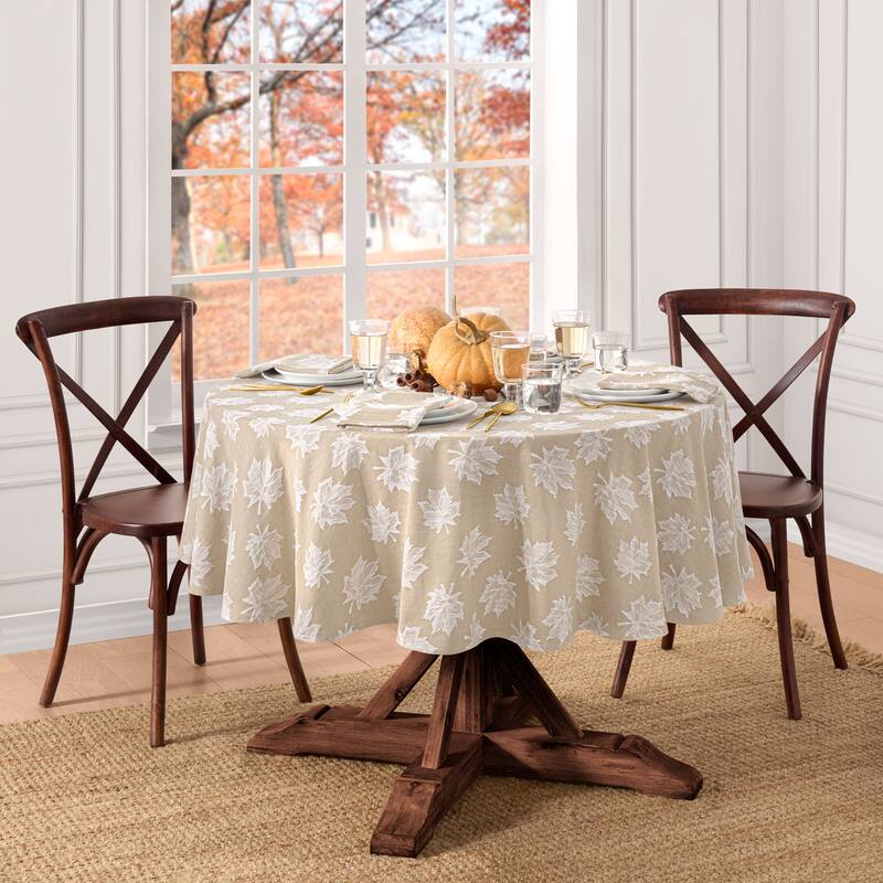 Falling Leaves Jacquard Tablecloth - Taupe - 60x84 Oval