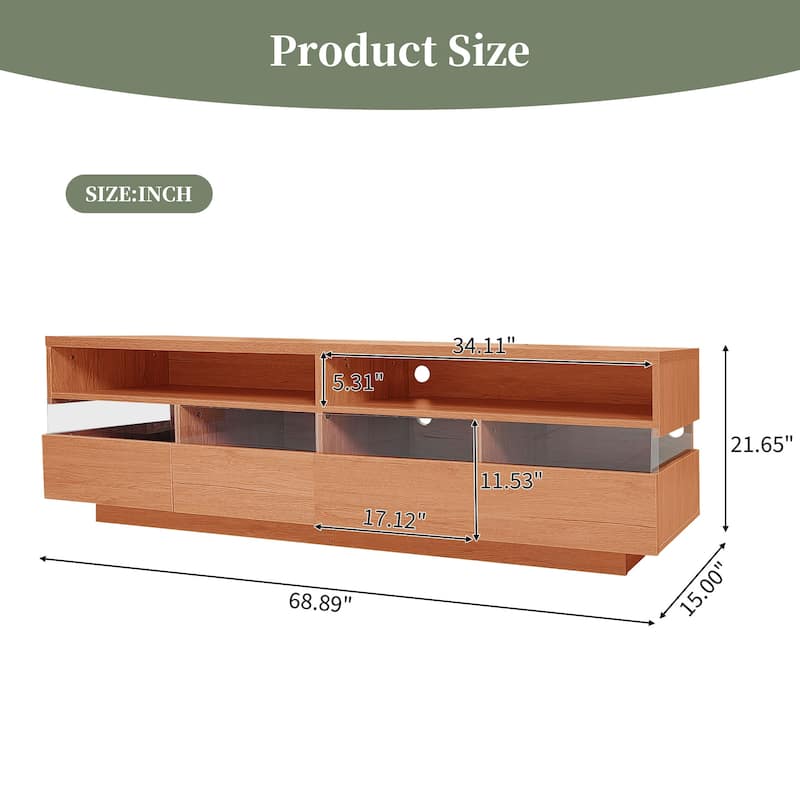 Freestanding TV Console TV Stand with 4 Drawers Media Console Table with Acrylic Transparent Storage for TVs up to 75"