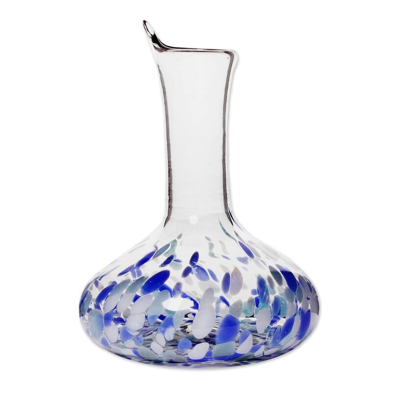 NOVICA Artisan Handblown Glass Decanter Blue Mexico Tableware Drinkware Pitchers 'Cool Water