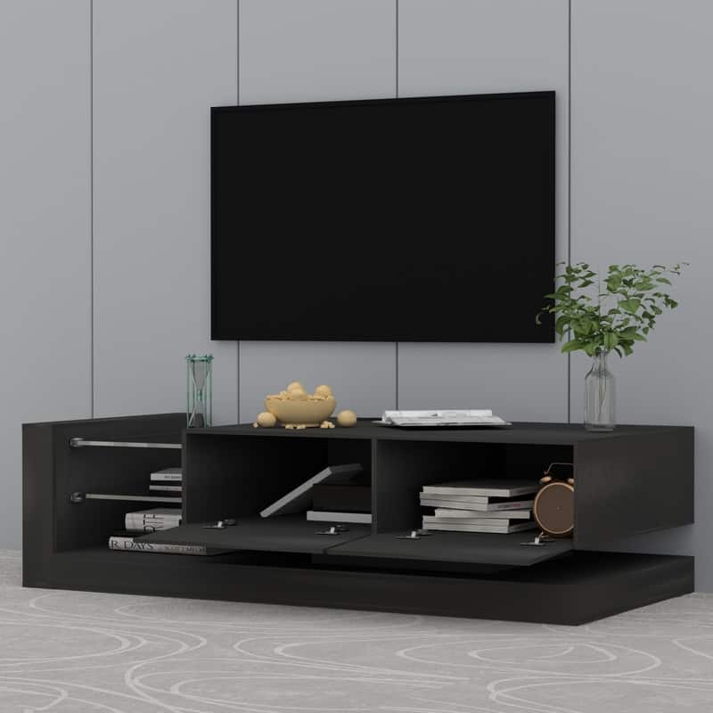 Modern RGB LED TV Stand with Storage Cabinets - 31 Color Modes, App & Remote Control, Built-in Power Outlets