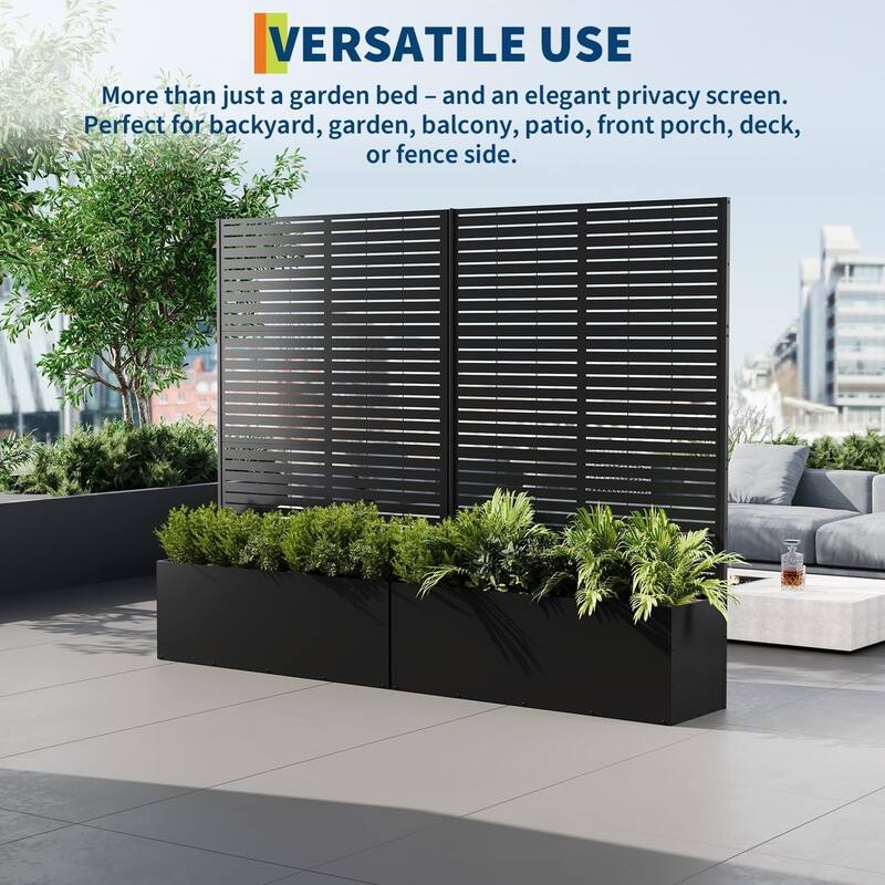 71 x 47 x 16 Inch Metal Raised Garden Bed with Trellis for Climbing Plants Vegetables and Privacy Screen Horizontal stripes